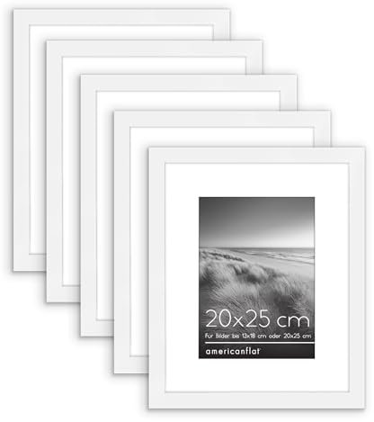 Americanflat Set di 5 cornici portafoto da 20 x 25 cm, da utilizzare come cornice per foto da 17,8 x 12,7 cm, con passepartout o cornice senza passepartout, formati orizzontali e verticali, per parete