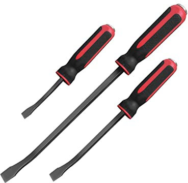 ROTATION 3 tlg Stemmhebel-Satz mit Kunststoff-Softgriff und Metall-Schlagköpfen, Brecheisen, Brechstange, Hebeleisen, Montierhebel | Rot (3pc_rot)