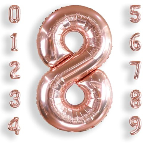 AULE Rose Gold Number 8 Balloon 40 Inch Giant 0-60 Foil Large Balloons | Big Mylar 8 Number Balloon Helium Huge Jumbo for Happy 8th Birthday Party Anniversary Decorations Supplies