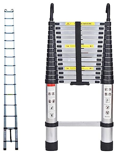 4.4M Telescopic Ladder with Roof Hook Kit Stainless Steel Portable Multi-Purpose Folding Portable Heavy Duty Multi-Purpose Telescopic Ladder Extendable (14.5FT)