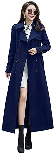ebossy Trench long à double boutonnage pour femme, bleu marine, XX-Large