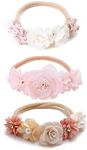 SJBAUTYO 3 Stücke Baby Haarband,Blume elastisches Haarband Haarschmuck,für Neugeborene Kleinkinder,Baby Mädchen Stirnbänder Weiche Neugeborene Kleinkind Haarschmuck