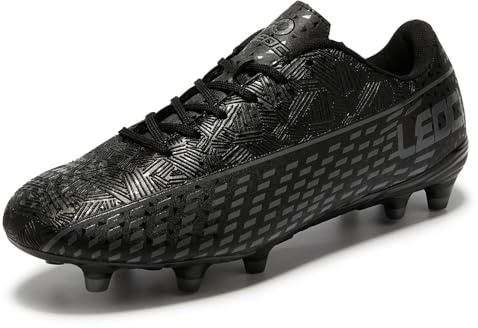 LEOCI Soccer Cleats for Women's and Men's Outdoor Unisex Football Shoes Firm Rugby Boots Black-Grey