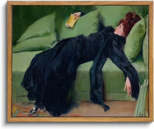 KBKBART Vintage Framed Wall Art, Moody Wall Decor Decadent Young Woman After the Dance Victorian Canvas Paintings, Vintage Wall Decor for Bedroom Living Room Home Office Classical Bathroom Decor Wall Art (8x10)
