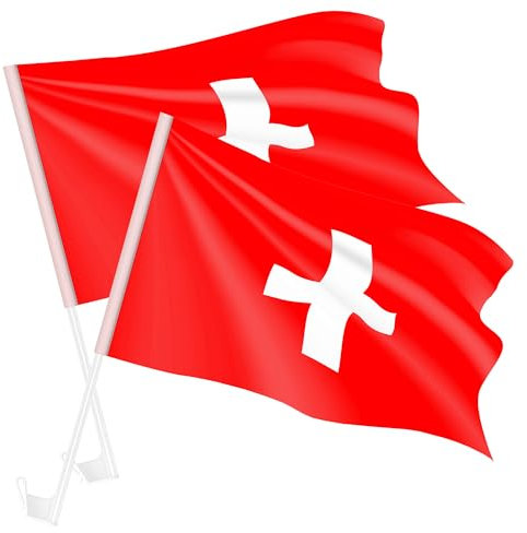 Taffstyle Autofahne Set 2 Stück Auto Fahne Fussball EM WM Länderflagge Fanartikel Land Flagge Autoset Frauen Männer Kinder Basketball Handball Schweiz