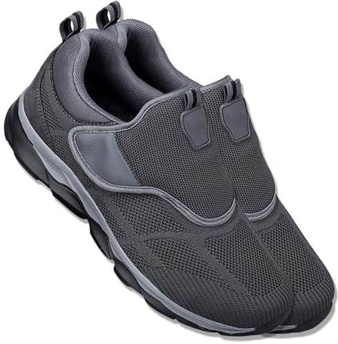AEHO Scarpe Ginnastica a Strappo Scarpe da Corsa Traspiranti in Rete Scarpa per Riabilitazione con Chiusura Scarpe per Diabetici da Uomo Scarpe Funzionali Ortopediche,Grigio,45/275mm