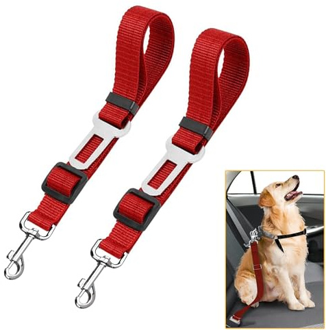 2pack Dog Car Seat Belts, Adjustable, Red
