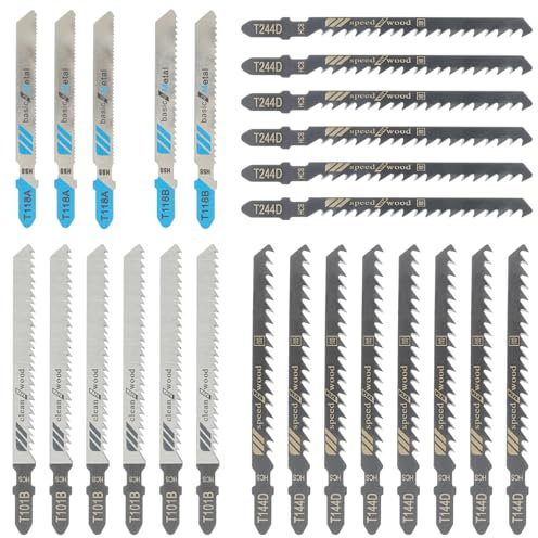 HUAREW 25 piezas T hojas de sierra de calar, accesorios Sierra de calar, para madera y metal, con caja de almacenamiento