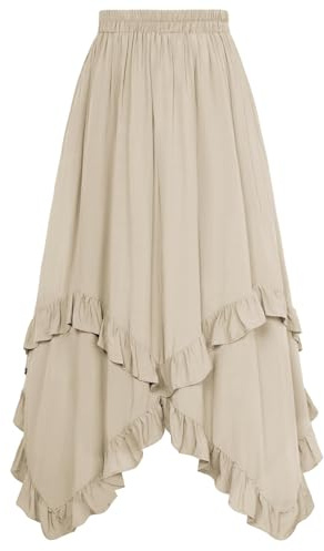 Scarlet Darkness Summer Skirts for Women Elastic Waist Long Skirt Renaissance Skirt Boho Maxi Skirt Apricot 2XL
