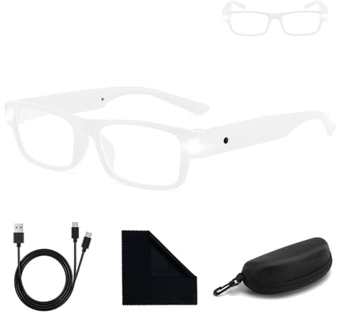 Gafas de lupa con luz 300 % con luz, lupa LED con banda para la cabeza, carga USB, para trabajos de costura, gafas de lupa con luz para usuarios de gafas, lupa de lectura manos libres con luz para (A)