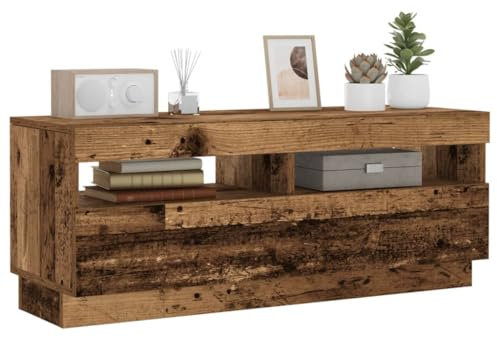 Woonisher Meuble TV avec lumières LED Vieux Bois Bois d'ingénierie Ensemble Meuble TV et Table Basse