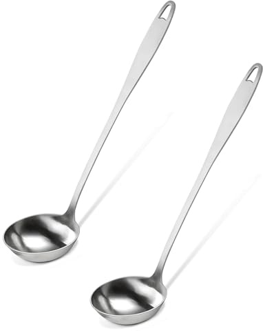 ZhouWei 2 Piezas Cazo de Acero Inoxidable, Cucharón de Sopa Juego de Cucharones de Cocina 30.8 X 7.5 Cm Cucharón Cocina Apto para Lavavajillas, para Hoteles Restaurantes Cocinas (Plata)