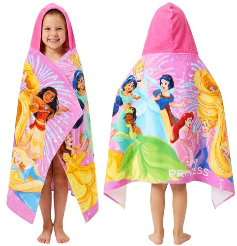 Get Trend Disney Princesse Serviette de Bain avec Capuche Filles, 125x75cm, Coton Poncho de Bain Enfant, Douce et Absorbante Serviette de Plage, Voyage Accessoires, Ete Cadeau Fille (Multi Princess)