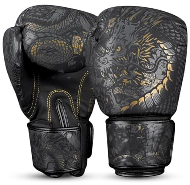 BUDDHA FIGHT WEAR - Guantes de Boxeo Dragon diseñados para Entrenamientos y Sparring en Muay Thai Kickboxing Fitness - Hombres y Mujeres - Múltiples Colores - 10 oz 12 oz 14 oz 16 oz