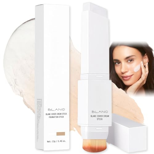 2 in 1 Colour Changing Foundation Stick with Detachable Brush, Full Coverage White Concealer & Foundation Stick, Easy-to-Apply Moisturizing Base Makeup for Daily Use - Natural