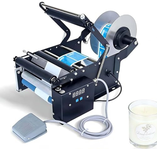 Elektrisk Etiketteringsmaskin För Runda Flaskor, Halvautomatisk Etikettapplikator För Flaskor 20–40 St/Min, Digital Justering + Fotpedal För Kosmetika, Drycker Och Vin, Passar Φ20–100 Mm(Standard)