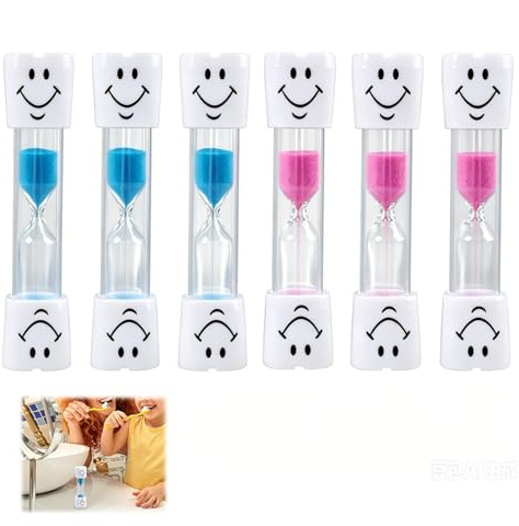 6 x clessidra da 3 minuti con sabbia non tossica e disegni sorriso, timer divertenti per bambini, cucina, ufficio e giochi, educazione al tempo, spazzolatura dei denti, attività divertenti e pratiche