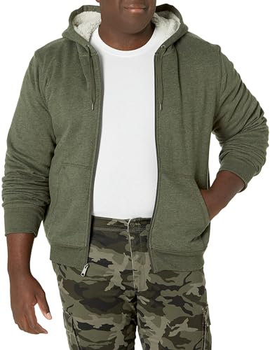 Amazon Essentials Men's Sherpa-Lined Full-Zip Fleece Hoodie, Olive, M