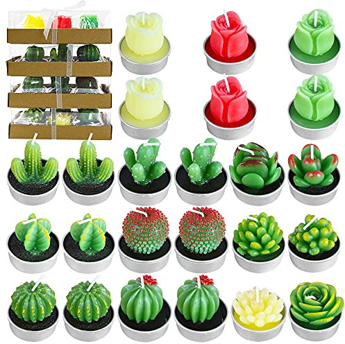 PUDSIRN Set di Candele Tealight a Forma di Cactus - Fatte a Mano, Delicate Succulente Artificiali per Feste, Festival, Compleanni, Matrimoni, Decorazioni per la Casa