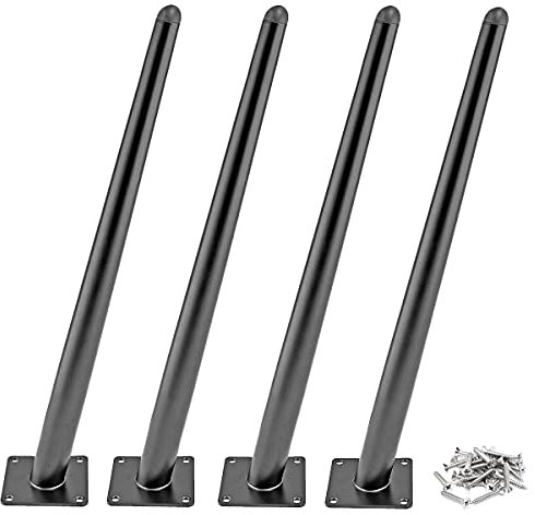 Drenky Tischbeine Metall Schwarz 4 Stück, Tischbein Konisch Schräg Rund 60cm Höhe Schreibtisch Beine Mit No-Slip Silent Base Aus Edelstahl Für Esstisch, Couchtisch Und Arbeitsplatte