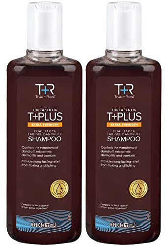 True+Real Coal Tar Therapeutic Plus Tar Gel Anti-Dandruff Shampoo Extra Strength 1% Coal Tar, 6 Fluid Ounce 2 Pack
