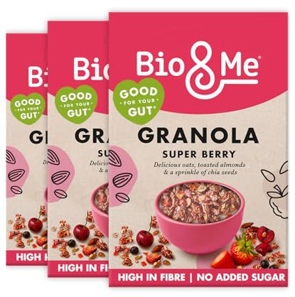 Bio&Me Super Berry Granola 3-Pack (3 x 360g) – Vegan, High Fibre, No Added Sugar, Gut-Loving Breakfast Cereal