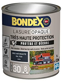 BONDEX - Lasure Opaque Très Haute Protection - Protège et Décore - Direct tous bois - Rendu parfait sans trace - 1 L - Gris Anthracite RAL 7016