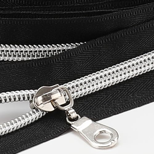 Sawoake Cerniera a spirale in nylon, 9,1 m, con denti argentati, colore nero, ricambio per borse fai da te con 10 cursori