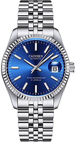 CADISEN Automatik Uhr Herren Mit Gangreserve Mechanische MIYOTA 8215 Edelstahl Saphirglas (blau)
