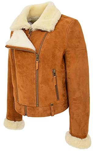 Divergent Retail DR250 Veste en peau de mouton véritable pour femme Marron clair, peau, 42