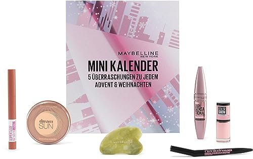 Maybelline New York Mini Adventskalender 2023 NYC Sparkle mit Kosmetik hinter 5 Türchen, Beauty Adventskalender 2023 mit Schminke, 1 Stück;Adventskalender 2023 Frauen