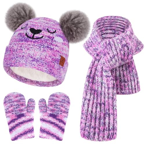 Bequemer Laden Bebes Niños Invierno Gorro Pompon Guantes Bufanda Conjunto Manoplas con Forro Polar Regalo Bebe para 0-4 Años Niña Niño
