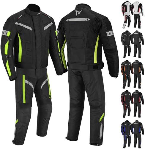 Traje de Moto de 2 Piezas, Chaqueta y Pantalones de Moto Impermeables, Chaqueta de Carreras Reflectante para Hombre, con Protector de Motociclismo CE Tank Rainwear (EN-17092) (Verde, XXL)