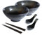2 teiliges Ramen Schüssel Set Keramik Japanische Ramen Bowl mit Essstäbchen und Löffel,Asiatisch Stil Porzellan Geschirr Salatschüssel Instant Suppenschale,1200ml,Schwarz