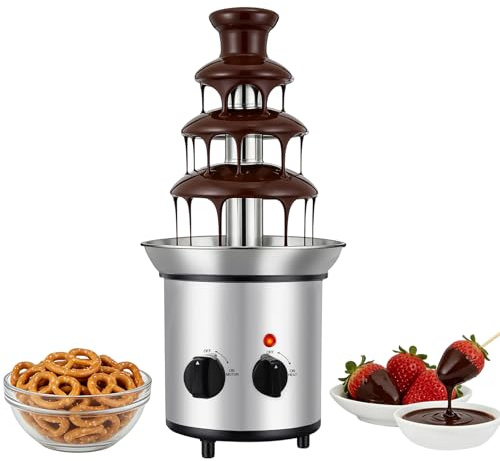 WOLEGM Fontana di cioccolato, 4 piani in acciaio inox fino a 1,8 l, temperatura di riscaldamento 40 ℃ per caramelle al cioccolato, salsa ranch, salsa di formaggio