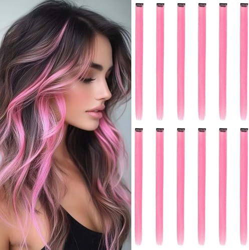 Extensions de cheveux colorés à clipser, 12 pièces, Rose