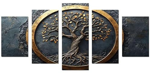 TZKRWRH conjunto de 5 Árbol de Pintura Impreso en Lienzo Lienzos, Florece el árbol de la vida Abstractos Pintura decorativos Cuadros Salón Comedor de Pared - (gris)