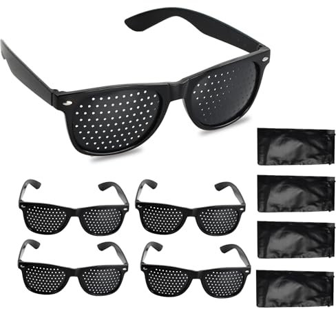 4 Stück Augentrainer Lochbrille, Schwarze Rasterbrille Pinhole Glasses mit 4 Brillenaufbewahrungstasche, Komfortable Lochbrille für Augentraining zur Entspannung, Pin-hole-brille Anti-ermüdungs-brille
