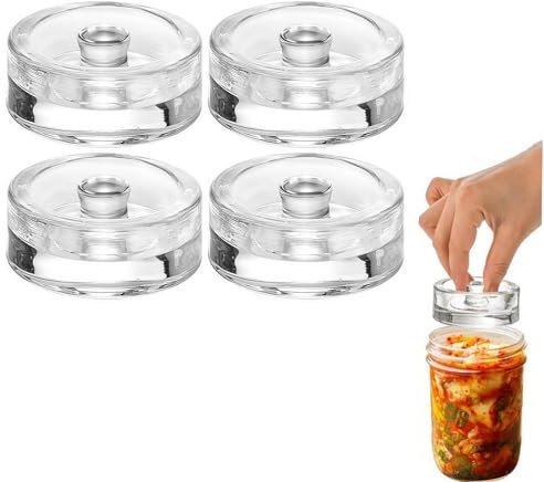 Lot de 4 poids de fermentation en verre avec poignée de préhension pour bocaux Mason à large ouverture, kit de fermentation en verre pour mise en conserve, fermentation, cornichon, sourkrout