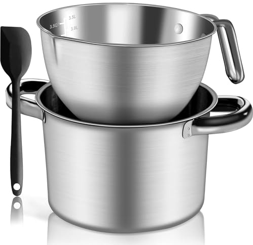 Large Double Boiler Pot Set,3500ML/3.1QT Mixing Bowl for Chocolate Melting, 5000ML/ 4.5QT 304 Stainless Steel Pot With Silicone Spatula for Melting Chocolate, Candy, Candle, Soap, Wax