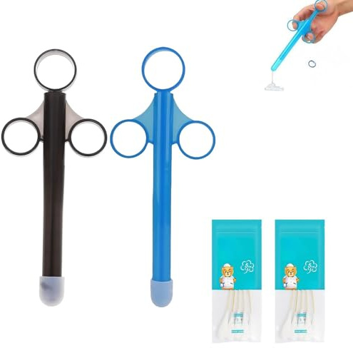 2pcs Lube Applicator Injector, Syringe with Smooth Rounded Cap, Reusable Anal Vaginal Lube Tube Syringes with 2 Packs of Large Head Cotton Swabs
