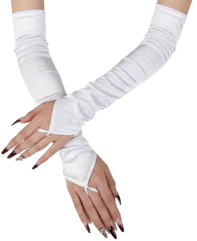 Wisebom Guanti Lunghi Donna Eleganti Guanti Sposa Sexy Guanti Lunghi da Sera Guanti da Sera per Festa in Maschera Carnevale Opera (Bianco)