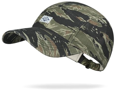 CLAPE Camouflage 5 Panel Baseball Cap, Low Profile Cotton Dad Hat with Wide Sun Shielding Brim for Running Hiking Camping