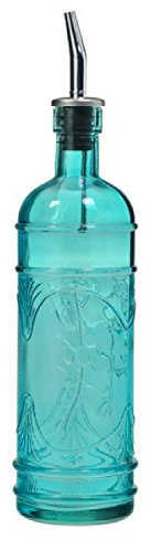 Unique Kitchen Olive Oil, Liquid Dish or Hand Soap Glass Bottle Dispenser ~ G179VF ~ Aqua Metal Pour Spout Included with Glass Bottle