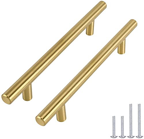 goldenwarm 5 Stück Schrankgriffe Gold Türgriffe Gold Küchengriffe 160mm Lochabstand -LS201GD160 Griffe für Küchenschränke Gold Griffe Möbel Gold Schubladengriffe Gold