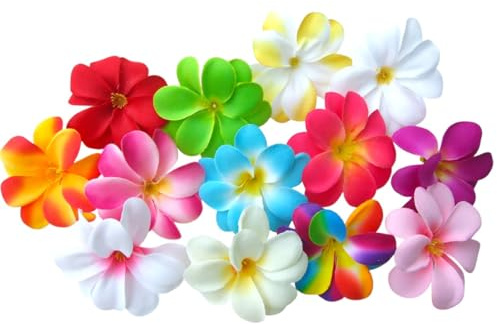 ICRAFY 50 Assorted Hawaiian Plumeria Frangipani Silk Flower Heads - 3 - Artificial Flowers Head Fabric Floral Supplies Wholesale Lot for Wedding Flowers Accessories Make Bridal Hair Clips Headband