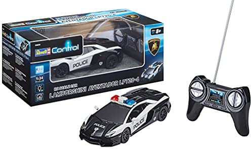 Revell Control 24656 - RC Police Car Lamborghini - ferngesteuertes Polizei Auto mit MHz Fernsteuerung, 1:24, detailierte Karosserie, Fahrlicht vorne und hinten, gefederte Vorderräde, Hinterradantrieb