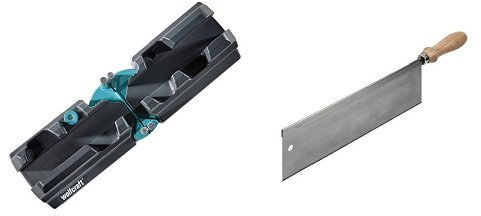 Wolfcraft Schmiege und Schneidlade, 1 Stück, 6948000 + Wolfcraft Handsäge, 1 Stück, 6950000