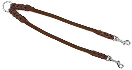Fettleder Hundekoppel geflochten Koppelleine für Zwei Hunde, braun mit verchromte Haken