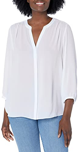 NYDJ Women's 3/4 Sleeve Pintuck Blouse, Optic White, X-Small